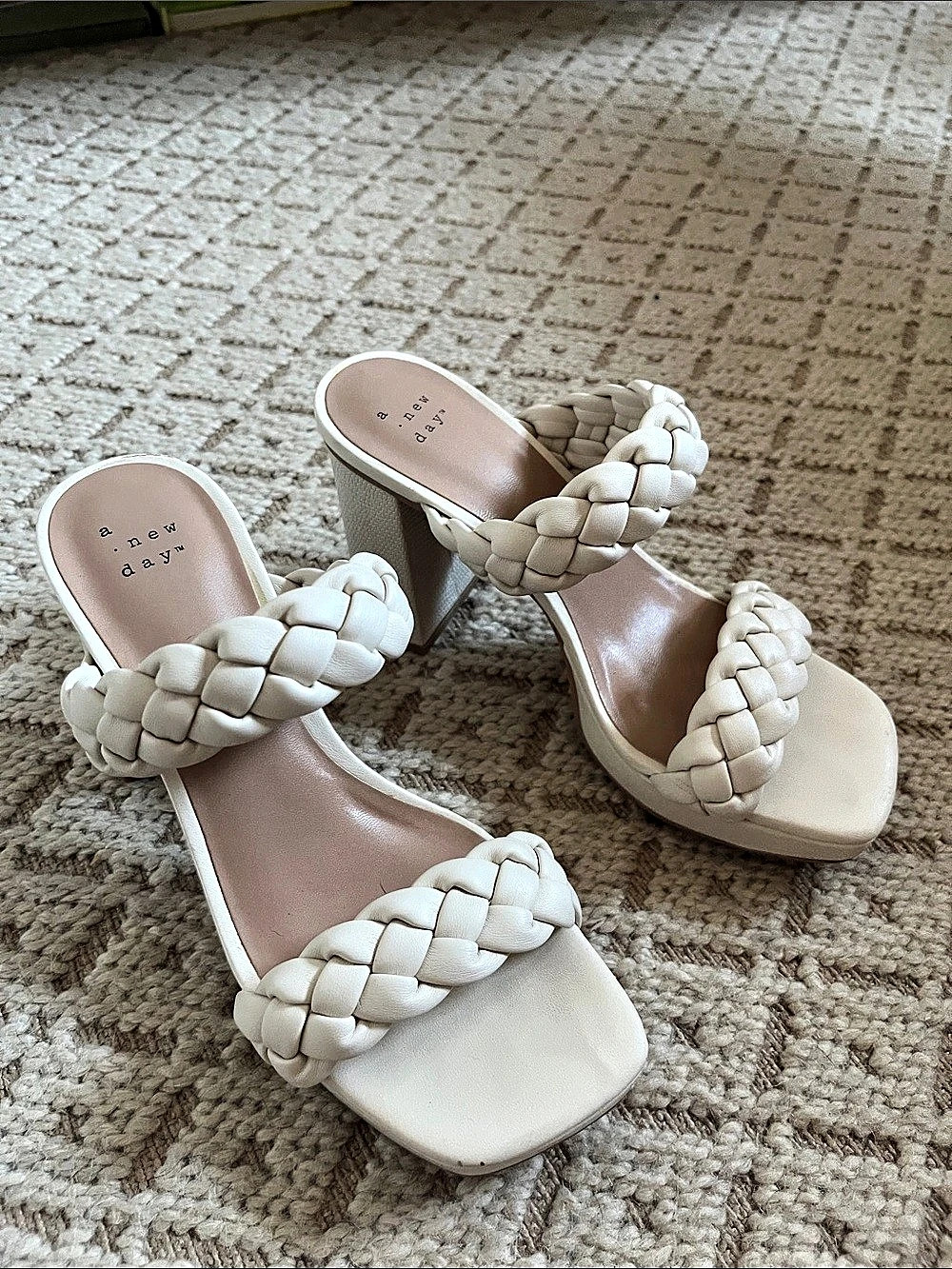 A New Day Noella Braided Heeled Sandals White US 7